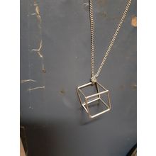 womens 3D cube silver tone necklace