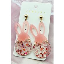 Pink Easter Bunny Glitter Acrylic Stud Earrings