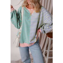 Casual Stripe Colorblock Drop Shoulder Oversize Sweatshirt
