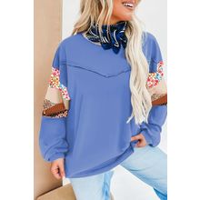 Blue Exposed Seam Floral Mixed Patchwork Relaxed Plus Size Top