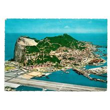 Postcard Gibraltar aerial view airport runway town posted 1969