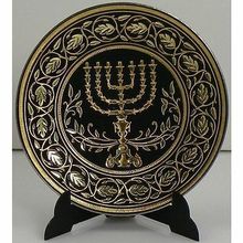 Damascene Gold Menorah Miniature Decorative Plate by Midas of Toledo Spain 2938M