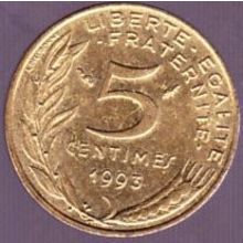 1993 France 5 Centimes Coin