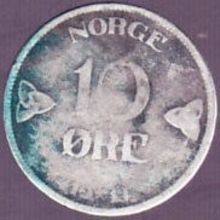 1911 Norway 10 Ore Silver Coin