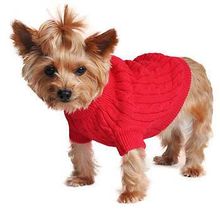 Combed Cotton Cable Knit Dog Sweater - Fiery Red 3X-LARGE