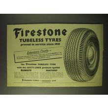 1955 Firestone Tubeless Tyres Ad - proved in service