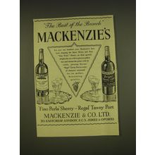 1955 Mackenzie's Fino Perla Sherry and Regal Tawny Port Advertisement