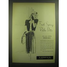1945 B. Altman & Co. Fashion Ad - art by E. Sloane - Fresh Spring Polka