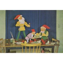 Garden Gnomes Painting As Artists With Paint Brush Rare Postcard