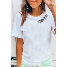 White mama Heart Embroidered Crew Neck T Shirt