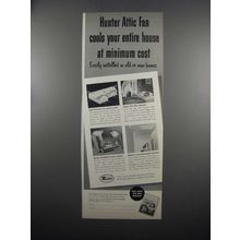 1953 Hunter Attic Fan Ad - Cools Your Entire House