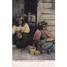Puget Sound Indians Weaving Baskets Old Postcard