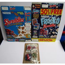 Nestle 2002 Shreddies SPIDERMAN Masks Cereal Boxes & Set 4 Web Shooters no Discs