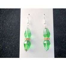 Elegant double green crystal glass faceted peardrop & golden 0earrings