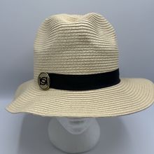 Bebe Straw Hat New w/Tags Beige Black Band Fedora Style Chic