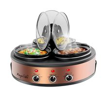 MegaChef Round Triple 1.5 Quart Slow Cooker and Buffet Server in Brushed Copp...