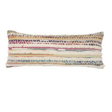 14" X 36" Off-White Red Blue Orange And Green 100% Cotton Striped Zippered Pi...