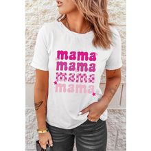 White Round Neck mama Graphic Casual Tee