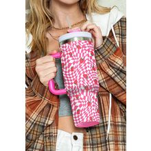 Rose Red Strawberry Checkered Print Handled Tumbler 40oz