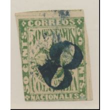 Colombia Stamp Scott #56, Used, "8" Cancel