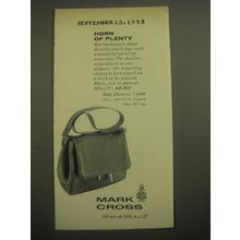 1958 Mark Cross Deerskin Pouch Bag Ad - Horn of plenty