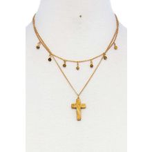 Double Layered Cross Pendant Chain Necklace