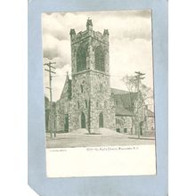 Rhode Island Pawtucket Postcard St Paul's Church Street Scene Intersection~1107