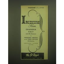 1945 The St. Regis Hotel Ad - Iridium Room Chandra Kaly and his Dancers