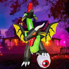 SEASONBLOW 8.5 Ft Long Halloween Inflatable Giant Twin-Headed Dragon with Eyebal