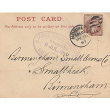 Norwich Norfolk Victorian 1897 Postcard To Birmingham Small Arms Shop