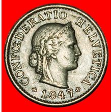 Ⰶ LIBERTY (1879-2025): SWITZERLAND★5 RAPPEN 1947B! DIES 1+A★LOW START★NO RESERVE