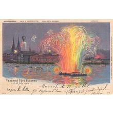 Venetian Fete Lucerne Boat Fireworks Switzerland 1902 Old Postcard
