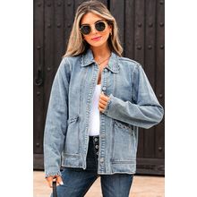 Myosotis Scallop Trim Collar Patched Pocket Button Up Denim Jacket