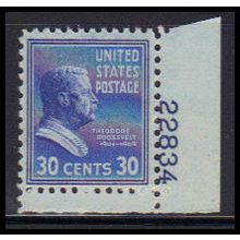 830 30c Theodore Roosevelt Fine MNH P#S LR 22834 B0781