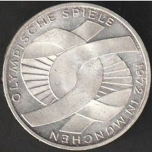 1972 F Germany 10 Mark Silver Coin Munich Olympics - Knot