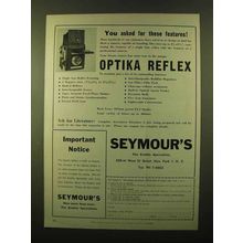 1958 Optika Reflex Camera Ad - You Asked for Features