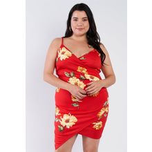 Plus Size Floral Print V-neck Cinched Size Chic Mini Dress