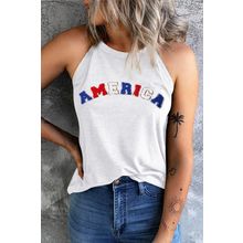 White Chenille AMERICA Graphic Tank Top