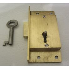 Old Cut Cabinet Lock Brass Has 1 working Key 1 Lever LEFT HANDED LOCK