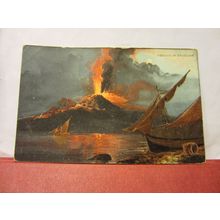 MOUNT VESUVIUS ERUPTING, SORRENTO, ITALY used antique postcard 1907 pm =
