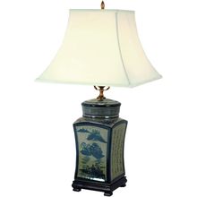 Red Lantern 25" Blue & White Chinese Calligraphy Porcelain Lamp