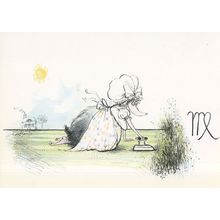 Virgo Ironing The Lawn Ronald Searle Zodiac Astrology Postcard
