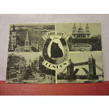 LONDON, multiview used vintage postcard 1960s postmark black kitten =