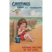 Great Yarmouth Child & Milk Bottle Amazing Raised Norfolk Old Postcard