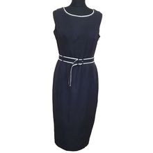 Planet Silk Linen Black White Piping Sleeveless Dress 10 UK 36 EU
