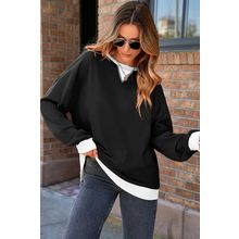 Black Contrast Ribbed Color Block Patchwork Baggy Sweatshirt