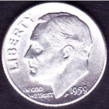 1959 D USA 10 Cents Silver Coin Roosevelt