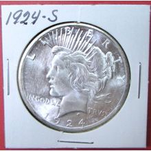 1924-S Peace Dollar. This Coin is a replica and contains NO precious metal.