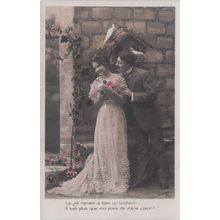 Man Seducing Lady Under Antique Bird House Nest French Love Secret Code Postcard