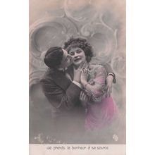French Dominant Man Kissing Lady Old Secret Code Romantic Postcard